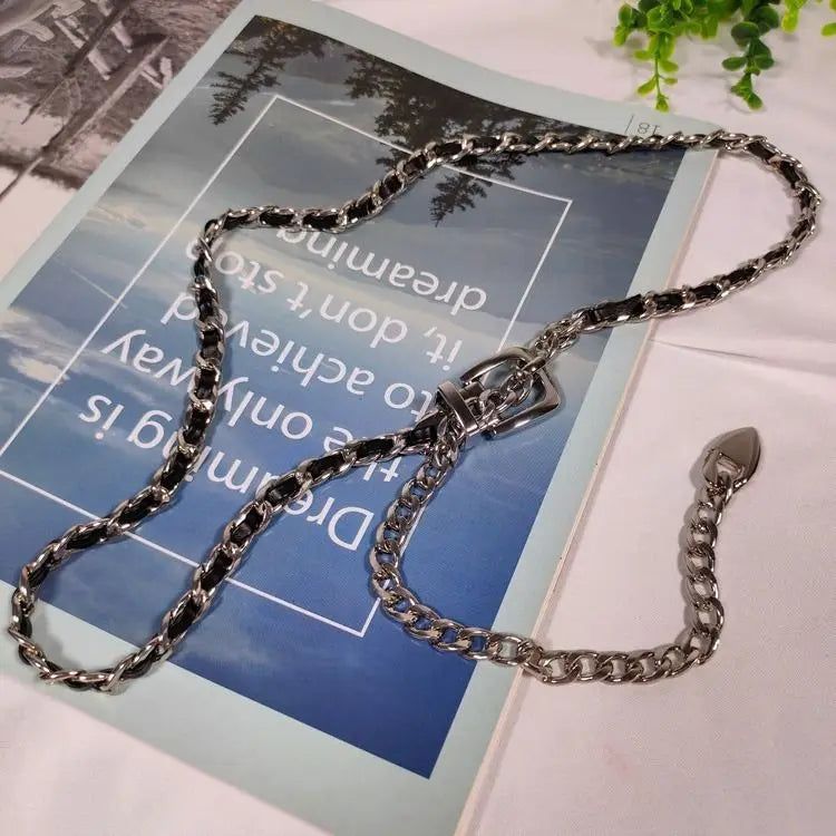 Chain Belt Women's Fashion Narrow Metal Belts Trim with Skirt Blouse Thin Waist Chain Gold Silver