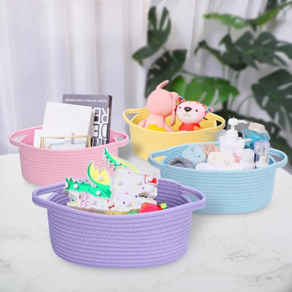 Easter Rope Basket With Transparent Packaging Bag And Ribbon Bow Woven Basket Open Dish Storage Basket Shelf Basket Key Towel