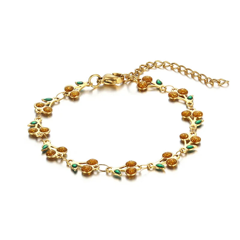 Charm Cherry Bracelet For Women Retro Bohemian Stainless Steel Bracelet For Girls Party Holiday Fashion Jewelry Gift