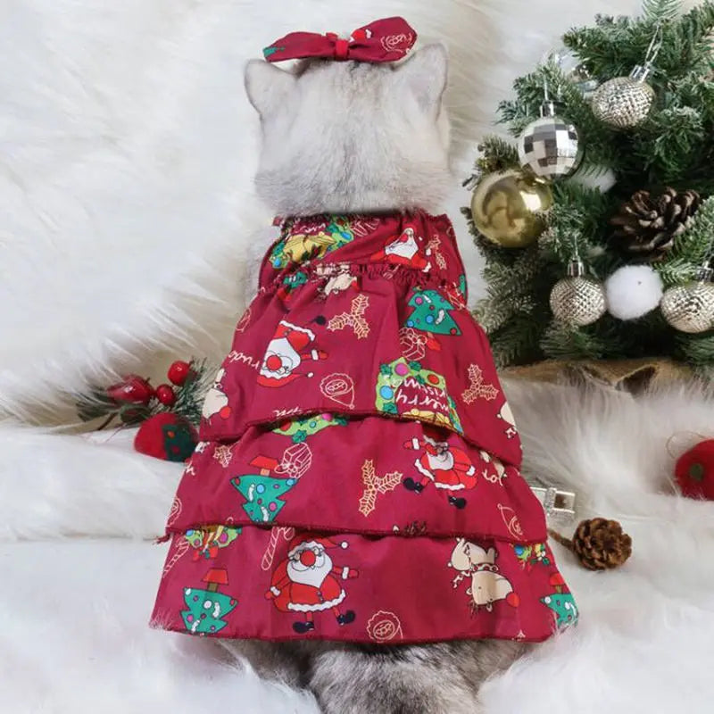 Pet Dresses Pet Cat Dress Clothes Christmas Dog Dress Dog Slip Dress ，Coat Dress Red Skirt Costume Pet Cat Warm Dress Bow Skirt Pet Costume