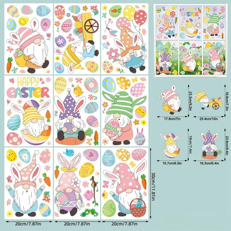 Easter Stickers for Window, Glass Door Stickers Easter Decorations, Bunny Stickers with Eggs Decals for Home Office Classroom