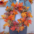 50cm Fall Wreath with Autumn Leaves and Berries for Front Door Decoration for Thanksgiving and Seasonal Display