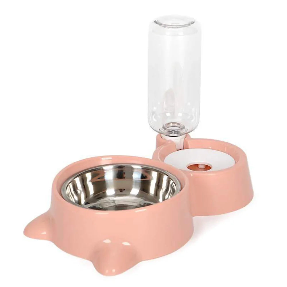 Pet Bowls Set for Dogs & Cats: Anti-Spill Food Bowl + Automatic Water Bowl, Non-Slip Pet Feeding Dishes Kit for Puppies Kittens