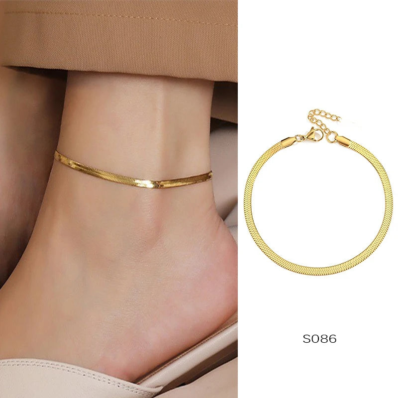 Anklets For Women Stainless Steel 18K Gold Plated High Quality No Tarnish Women's Ankle Bracelets Foot Chains Luxury Ankle Strap