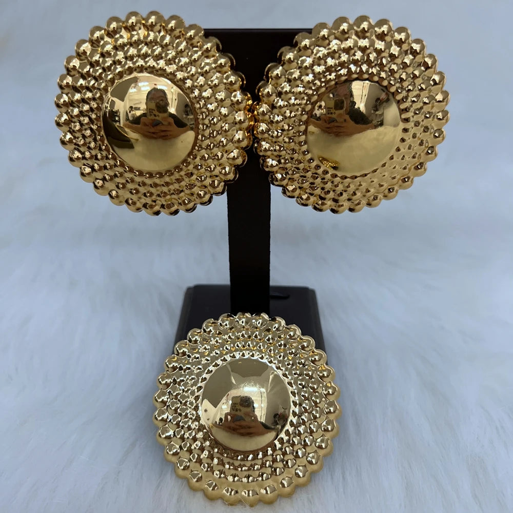 Dubai Jewelry Set for Women Round Beads Pendant Necklace and Earrings Gold Plated Jewelry for Weddings Bride Accessory Gift