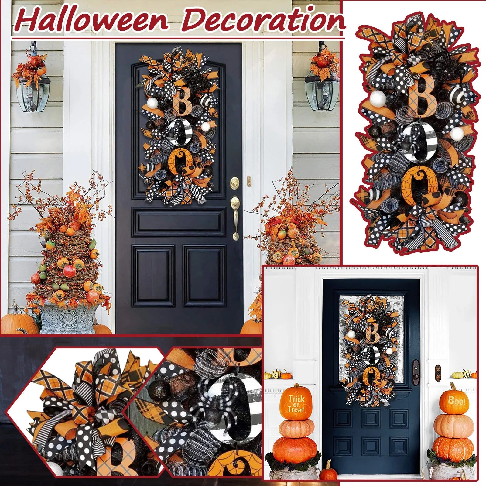 3D Halloween Swag Wreath Fall Wreath Outdoor Front Door Indoor Wall Decor Ornament, Creative Funny Halloween Door Decoration