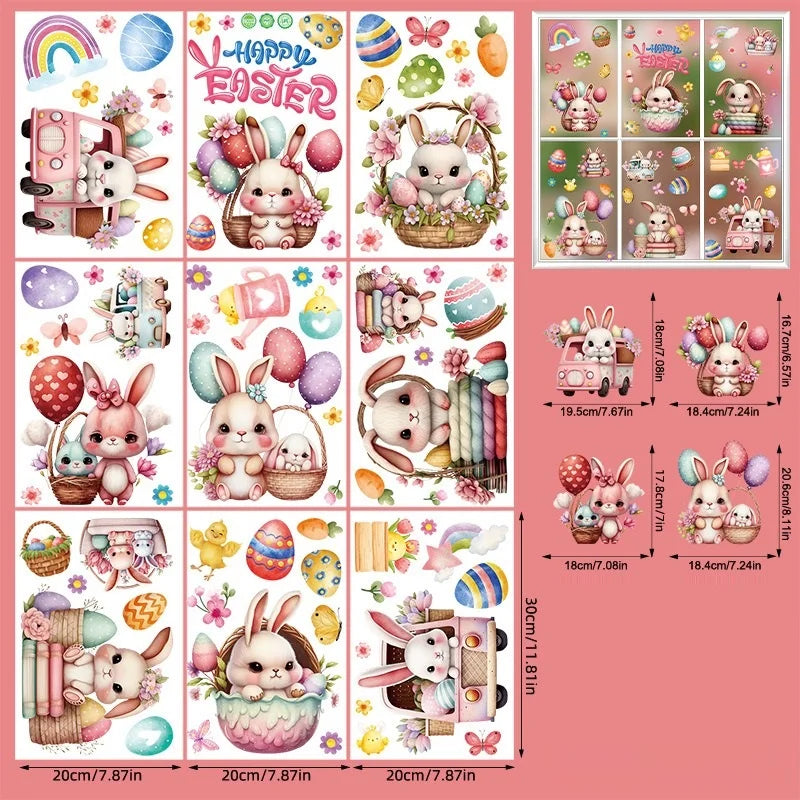 Easter Stickers for Window, Glass Door Stickers Easter Decorations, Bunny Stickers with Eggs Decals for Home Office Classroom