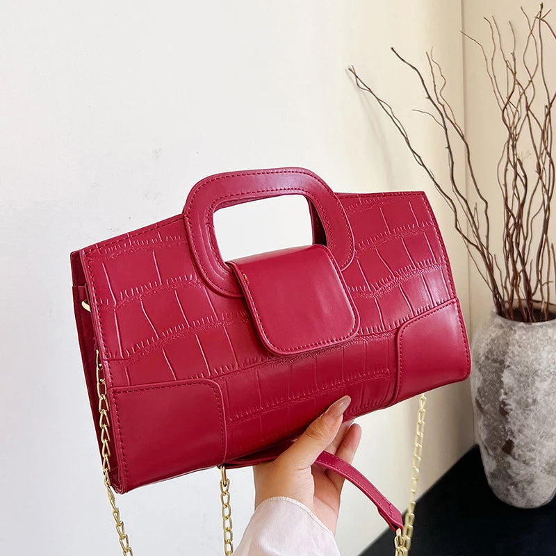 Luxury Clutch Bag Retro Women's Bag Stone Pattern PU Leather Crossbody Bag Female Flap Handbag Shoulder Bag Simple Sac A Main