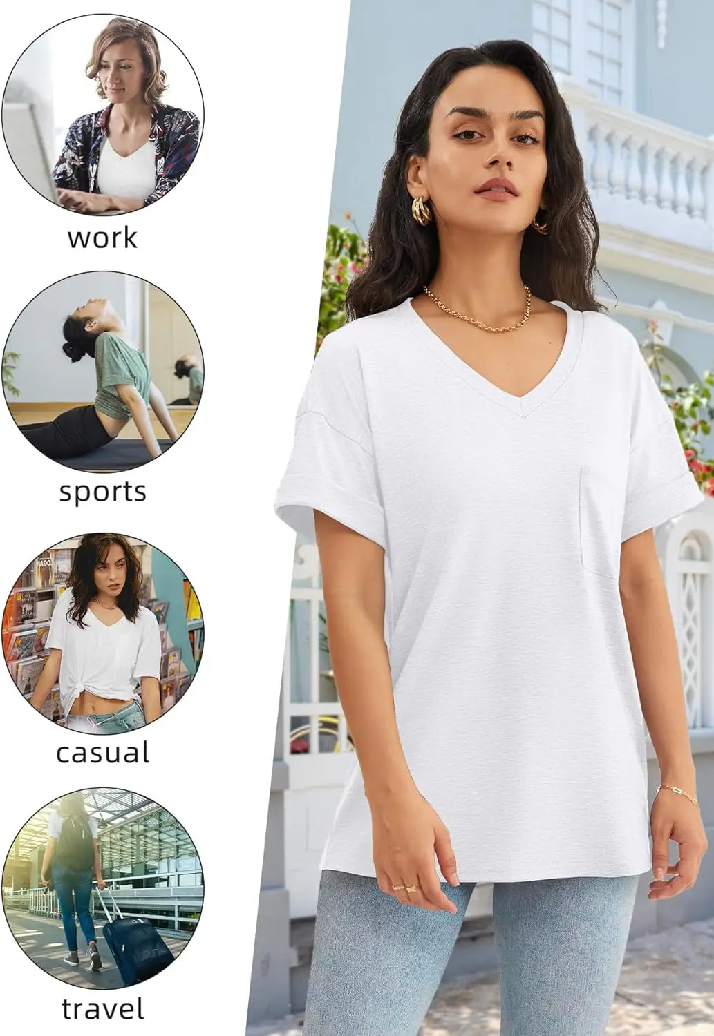 Womens T Shirts 2025 Short Sleeve V-Neck Shirts Cute Fit Summer Casual Tee Tops S-XXL