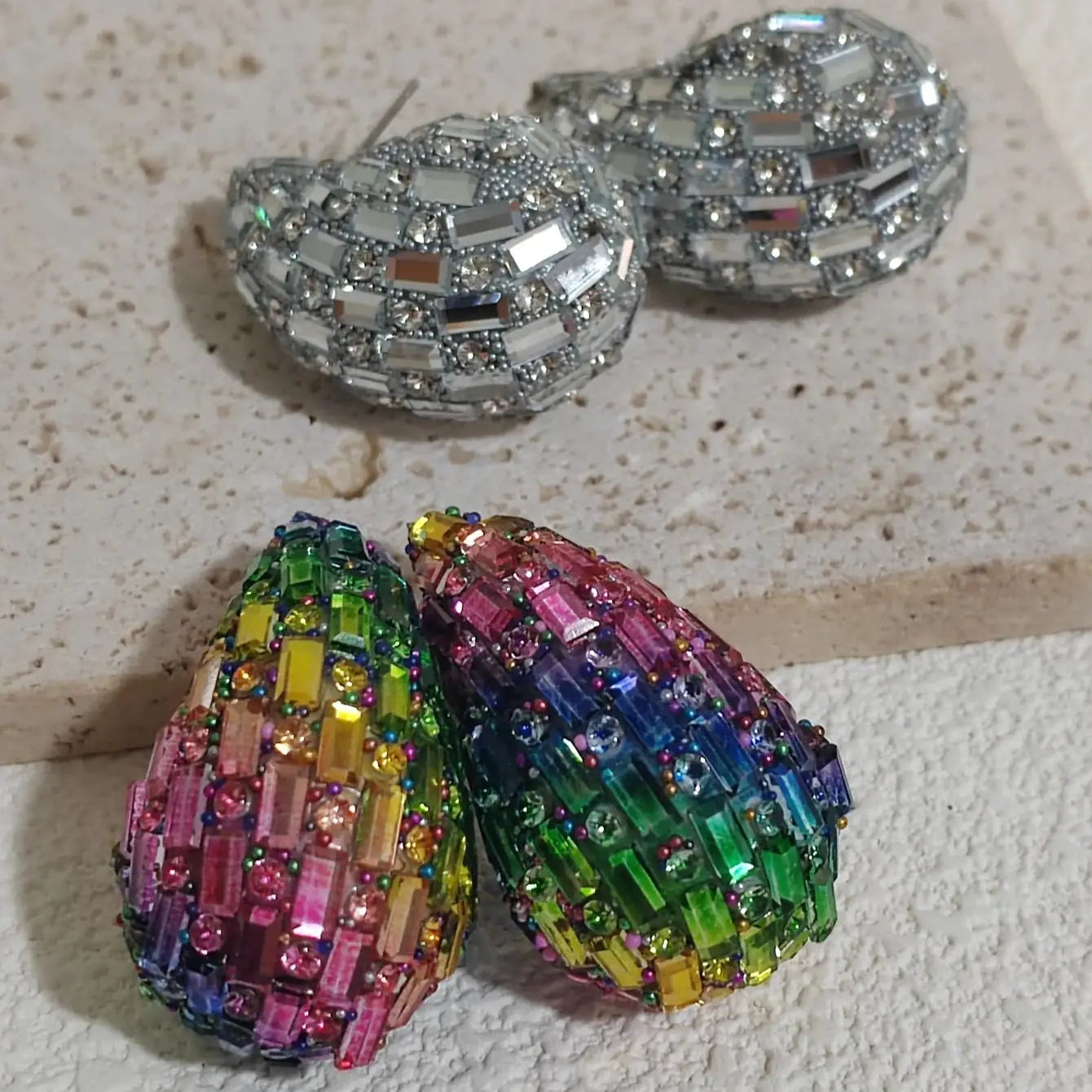 Oversized colorful Stud Earrings with Full Diamonds and Drop-shaped Pendants in European and American Styles