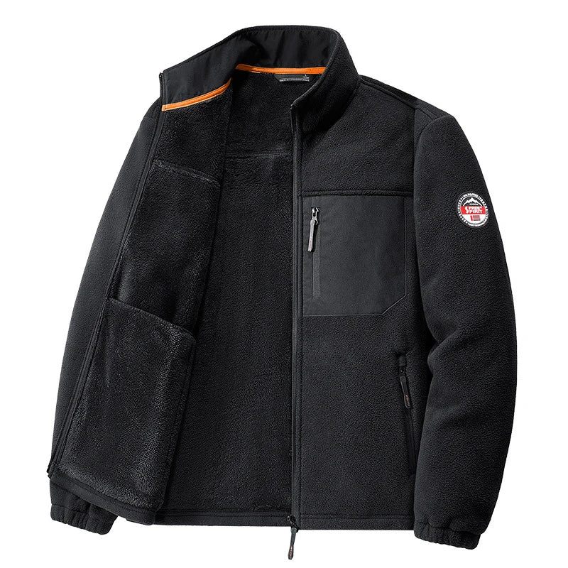 Winter Men Warm Jackets Sports Stand Collar Fleece Coats Thickened Fleece Cardigan Sweatshirt  Windbreaker Hiking Overcoat