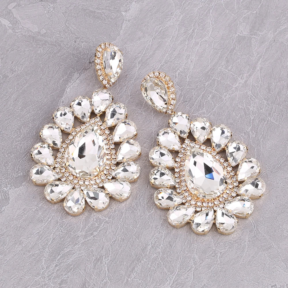 New Big Drop Dangle Earrings For Women Fashion Jewelry Party Multicolors Crystal Drills Statement Earrings Accessories Wholesale