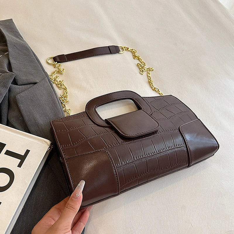 Luxury Clutch Bag Retro Women's Bag Stone Pattern PU Leather Crossbody Bag Female Flap Handbag Shoulder Bag Simple Sac A Main