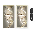 Living room decoration painting, modern minimalist high-end feeling, illuminated corridor with hanging paintings and lights