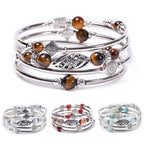 Women Bangle Natural Stones Ethnic Multi Layered Retro Blue Turquoise Beads Wrap Bracelet Jewelry Accessories