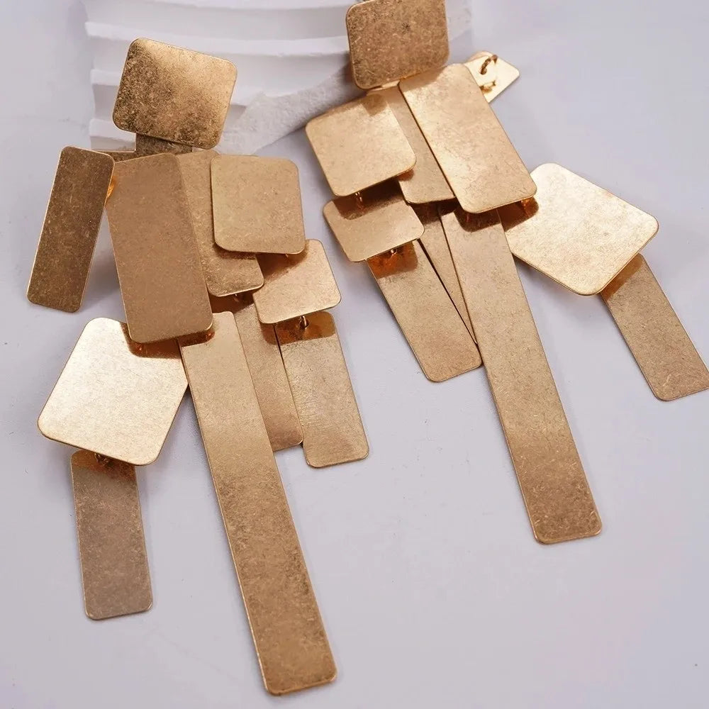 Eardrops Elegant Exaggerated Ear Studs Retro Silver Geometric Metal Earrings Alloy Jewelry Square Tassels Eardrops Bride