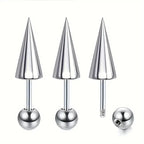 3 stainless steel tapered stud earrings, lip studs, punk-style piercing accessory, hypoallergenic