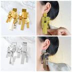 Eardrops Elegant Exaggerated Ear Studs Retro Silver Geometric Metal Earrings Alloy Jewelry Square Tassels Eardrops Bride