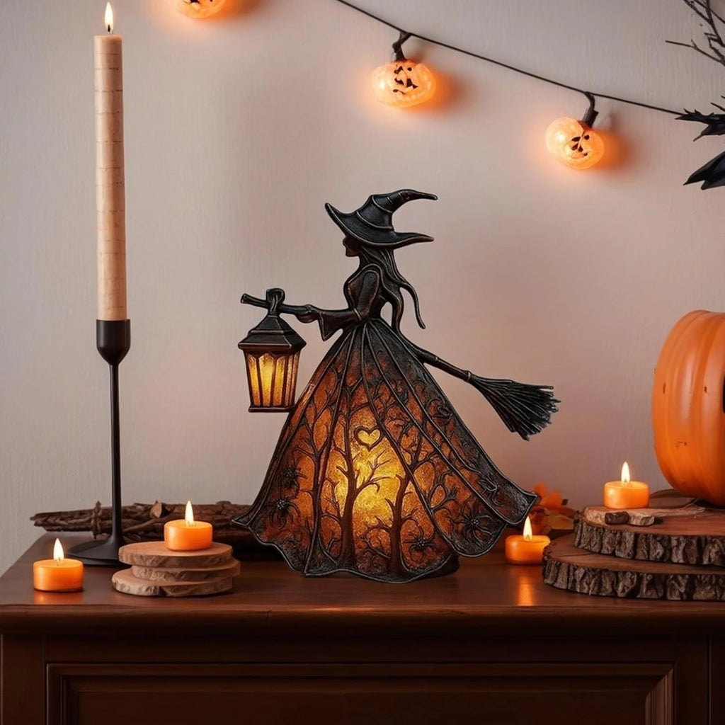 Halloween Witch Lamp  Stained Gothic Witch Hat Led Lamp  Spooky Decorative Unique Halloween Party Lighting Decorations Indoor