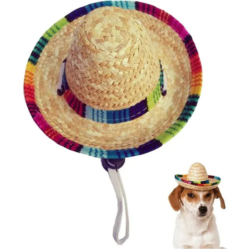 Pet Hat Dog & Cat Straw Sombrero Hat Funny Mexican Sombrero Cap Mini Hat Dog Clothes Pet Caps for Halloween Party Photo Props