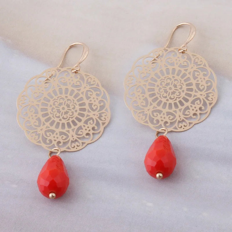 Drop Earrings Dangle Bohemian Metal Carving Hollow Pattern Crystal Water Charm 2023 New Hot Fashion Jewelry Accessories Brand Ms