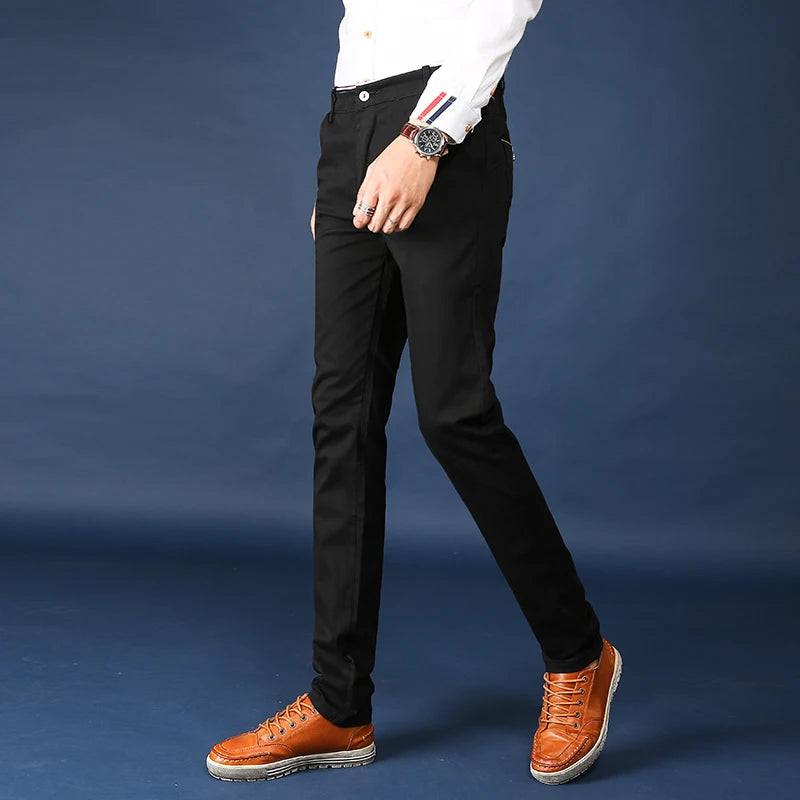 Men Pants 2024 New Classic Style Cotton Elastic Slim Fit Office Trouser Business Casual Solid Straight Suit Pant Men's Clothing