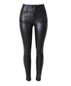 Women's Pants High Waisted 3 Button Slim Faux Leather Pants and Small Leg PU Women Pants