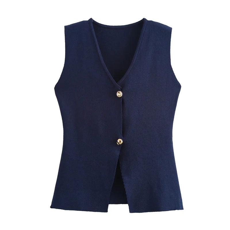 MUJER Woman Knit Vest Top Cropped Sleeveless Vests for Women 2025 Button Summer Vest Top Women Waistcoat Knitted Short Tops