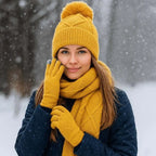 Beanies Cap Elastic Scarf and Hat Set Touch Screen Warm Cold Proof Gloves Acrylic Fibers Solid Color Pullover Cap Windproof