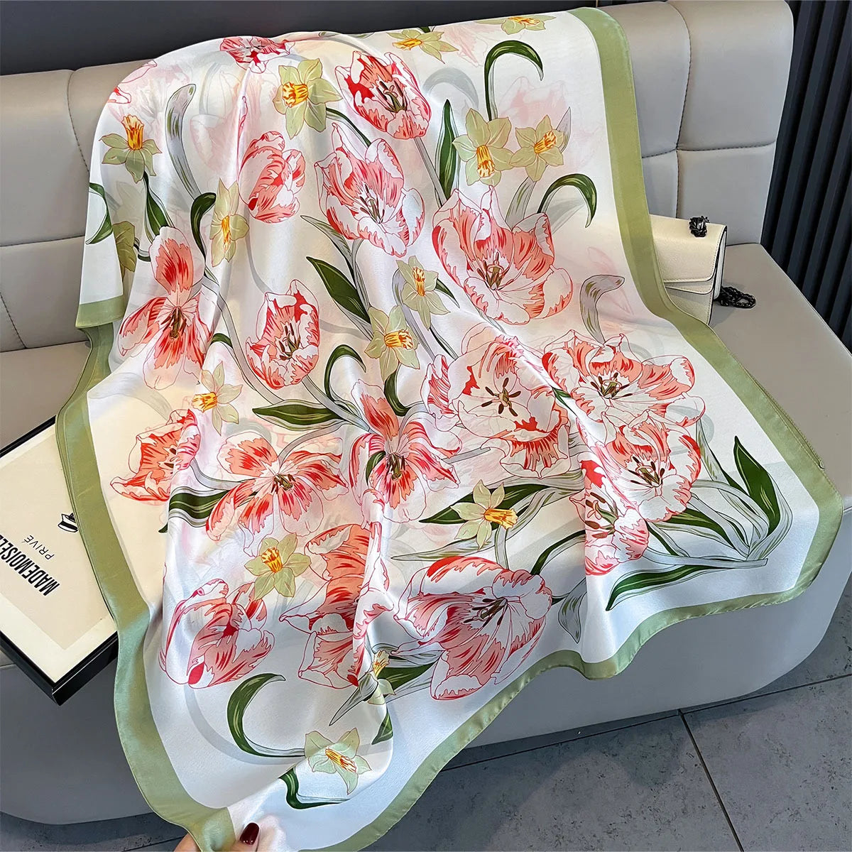 New Women Scarves Spring Summer Autumn Luxury Print Thin Light Satin Scarf Fashion Wrap Shawls 55 Colors Elegant Bandana Poncho