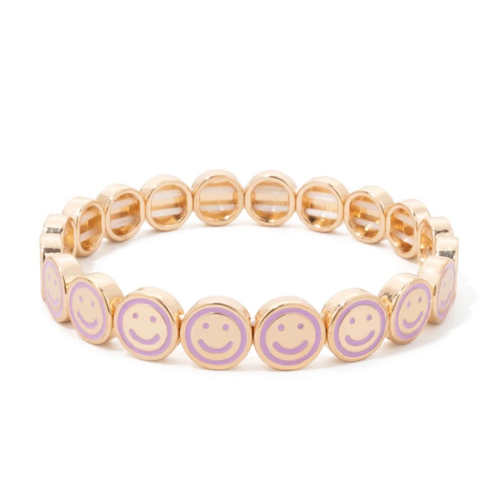 2024 New Happy Bangle Paved Diamond Enamel Beaded Bracelets For Women Boho Gold Color Elastic Bracelets