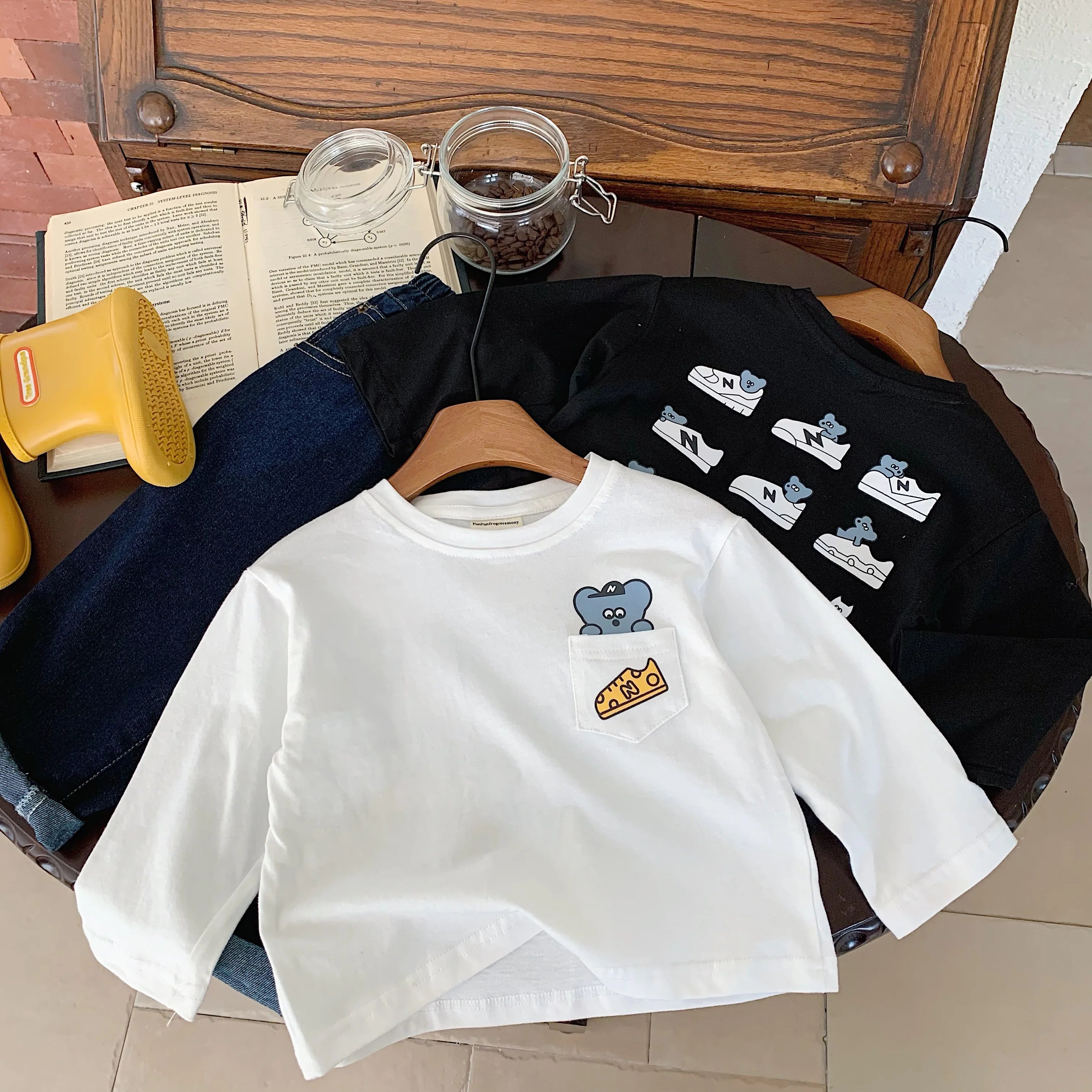 Children T-shirt Children's T-shirt 2025 Autumn New Product Boys and Girls Front and Back Printed Base Shirt Baby Round Neck T-shirt Trendy