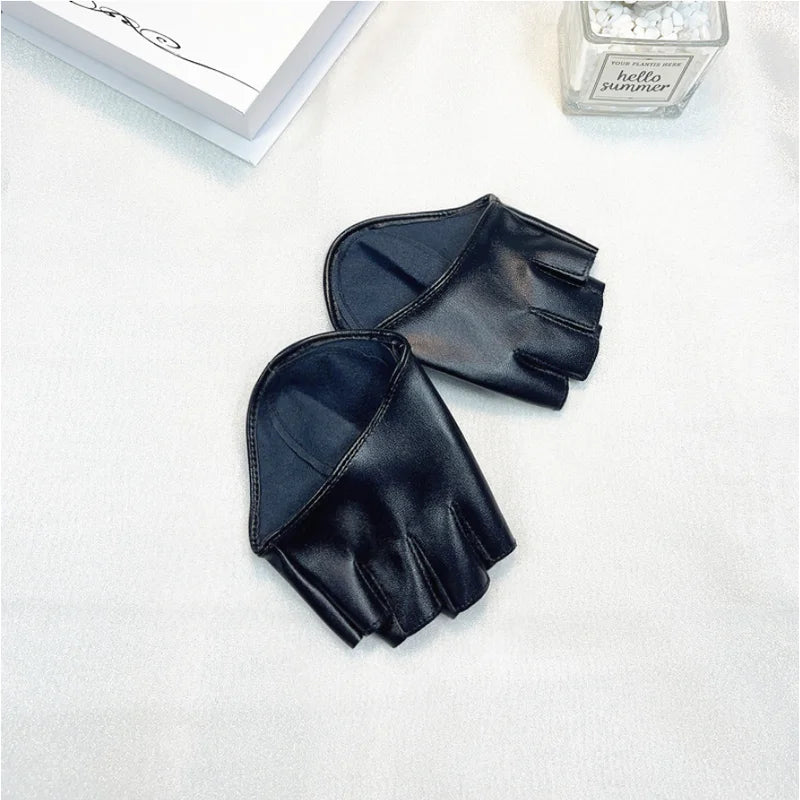 Faux Leather Gloves Fashion Woman Lady Half Palm Gloves Pu Leather Fingerless Dance Stage Performance Personality Gloves