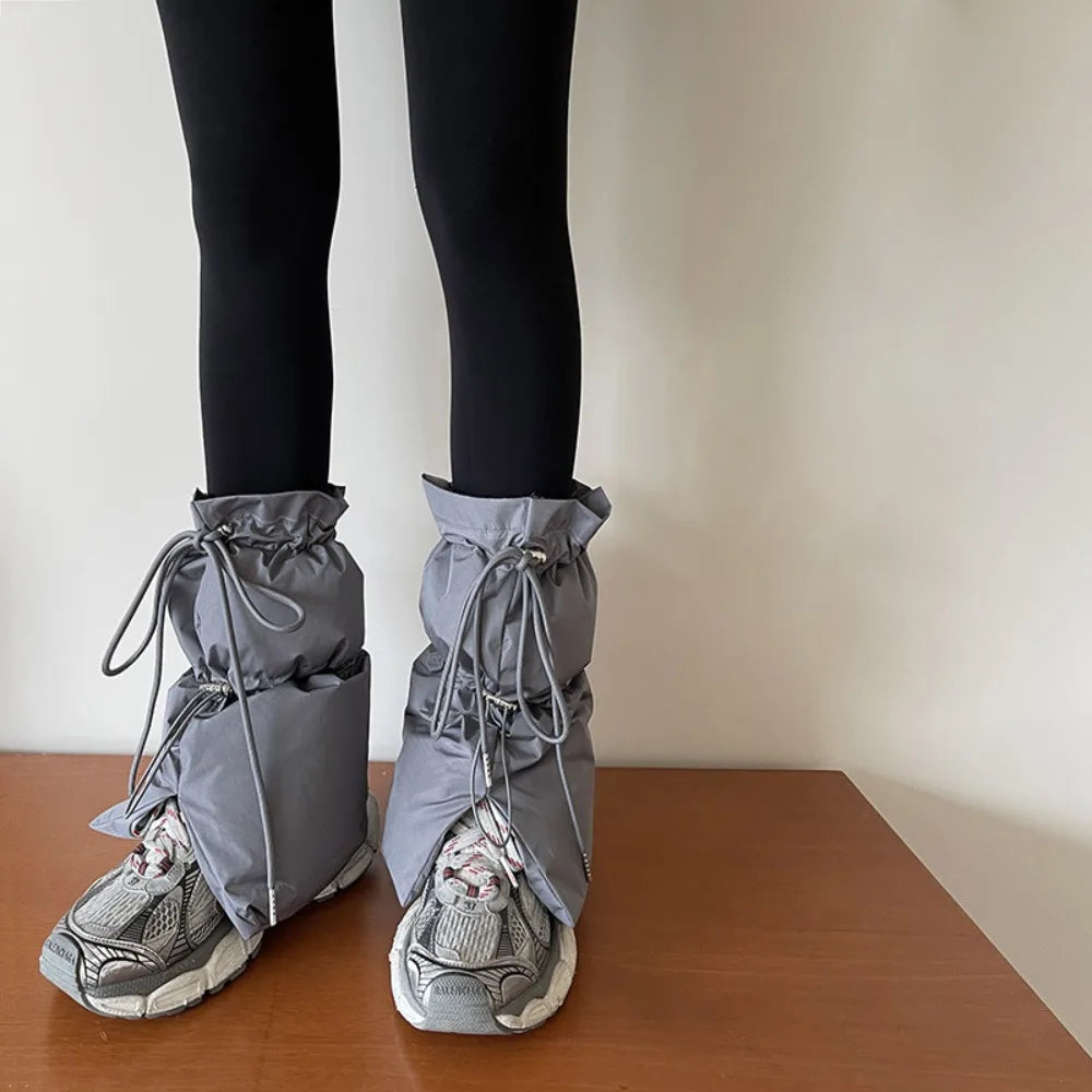 30/42cm New Thick Leg Warmer Women Ankle Warmer Drawstring Padded Puffer Split Boot Cuffs Adjustable Calf Gaiters Winter