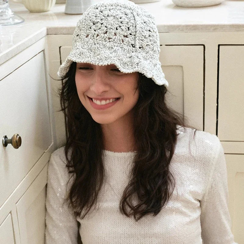 Korean Retro Hollow Crochet Knitted Bucket Hats for Men Women Summer Autumn Versatile Casual Basin Cap Casquettes