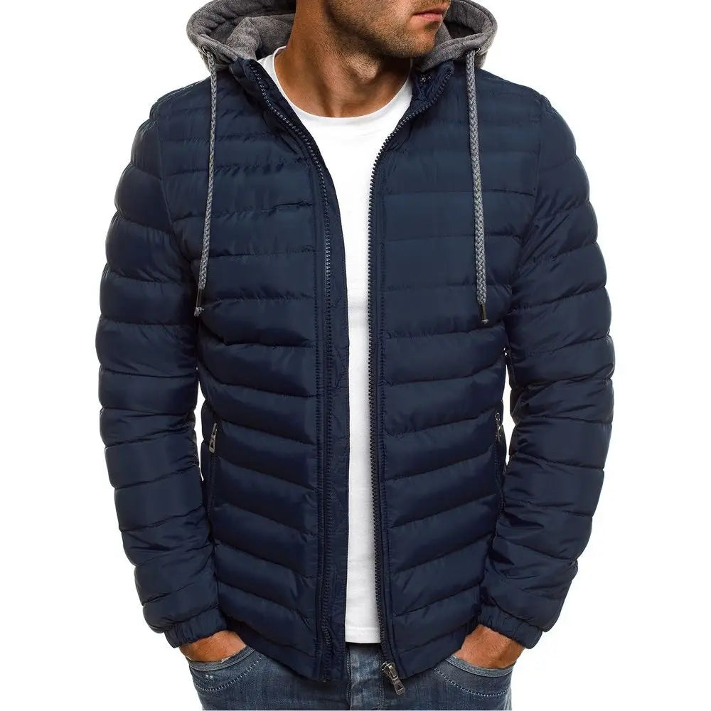 Men jacket 2025 thick stand up collar hooded solid color winter jacket men waterproof and warm business casual men jacket S-3XL