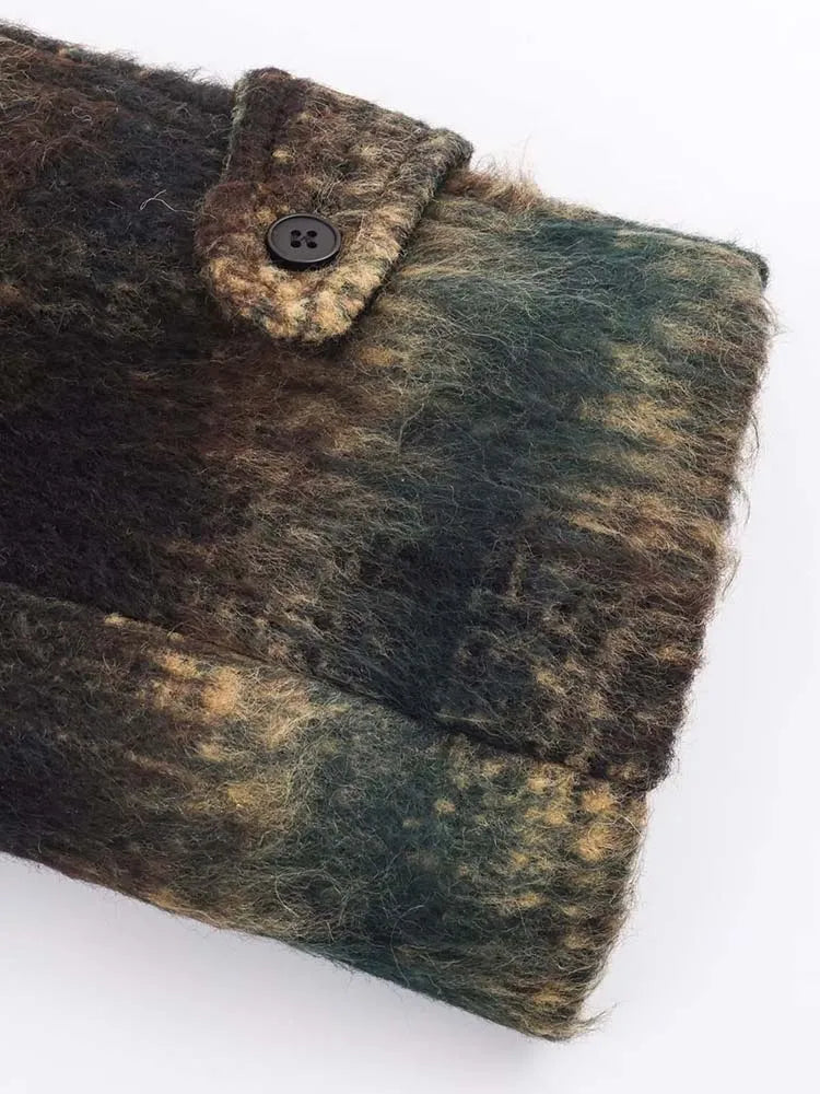 Women's Woolen  Coat 2025 Autumn Winter New Fashion Women Long Sleeve Button Checkered Overcoat Women High Street Leisure Coats