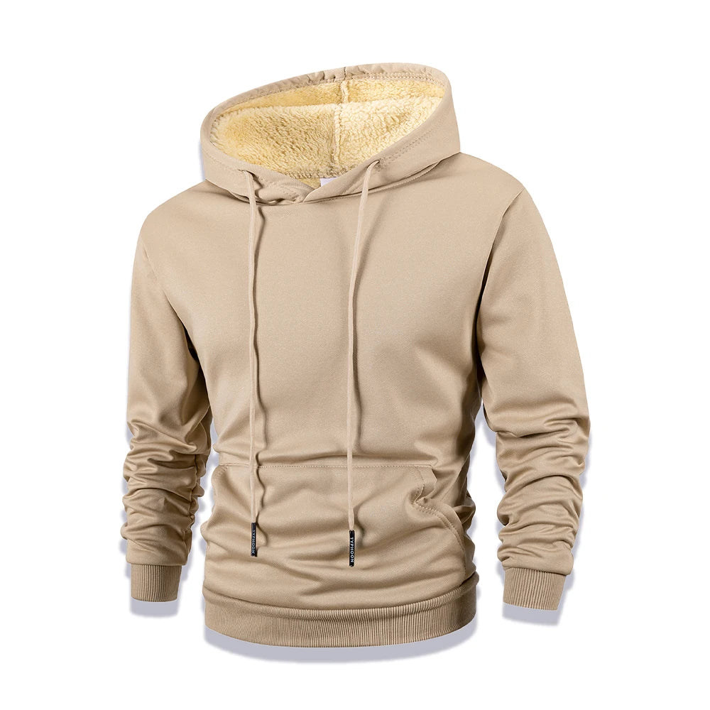 Winter Men's Hoodies Solid Color Casual Warm Pullover Warm Thicken Lamb Wool Hoodies Sweatshirts Loose Sport Long Sleeve Tops