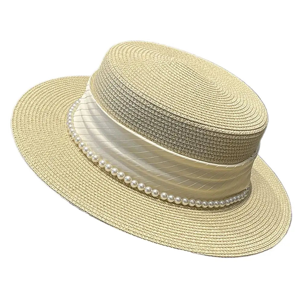 Women's Hat Female Hepburn Style Straw Hat Spring And Summer New Flat Top Hat French Retro Sun Hat Net Red Same Style Straw Hat