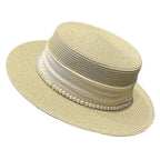 Women's Hat Female Hepburn Style Straw Hat Spring And Summer New Flat Top Hat French Retro Sun Hat Net Red Same Style Straw Hat