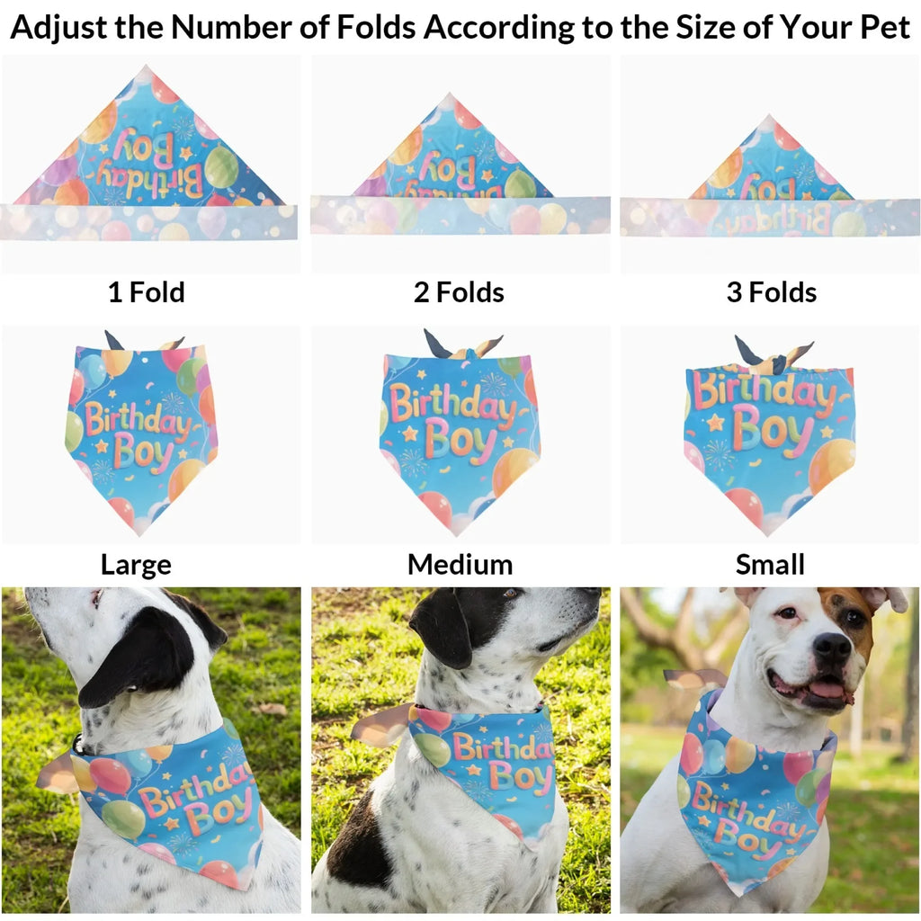 Dog Bandanas，Triangular Adjustable Cute Birthday Boy Pattern Printed Polyester，Pet Scarf ，Puppy Accessories Drool Bib
