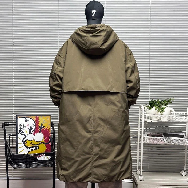 Men's Coat  Hooded New Two Pieces Korean Style Windbreaker spring  autumn Mid-Length