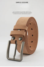 Leather Belt for Men Made From Genuine Whole Cowhide, Trimmed Edge Belt, Cowhide in Natural Color, Casual and Retro Style,