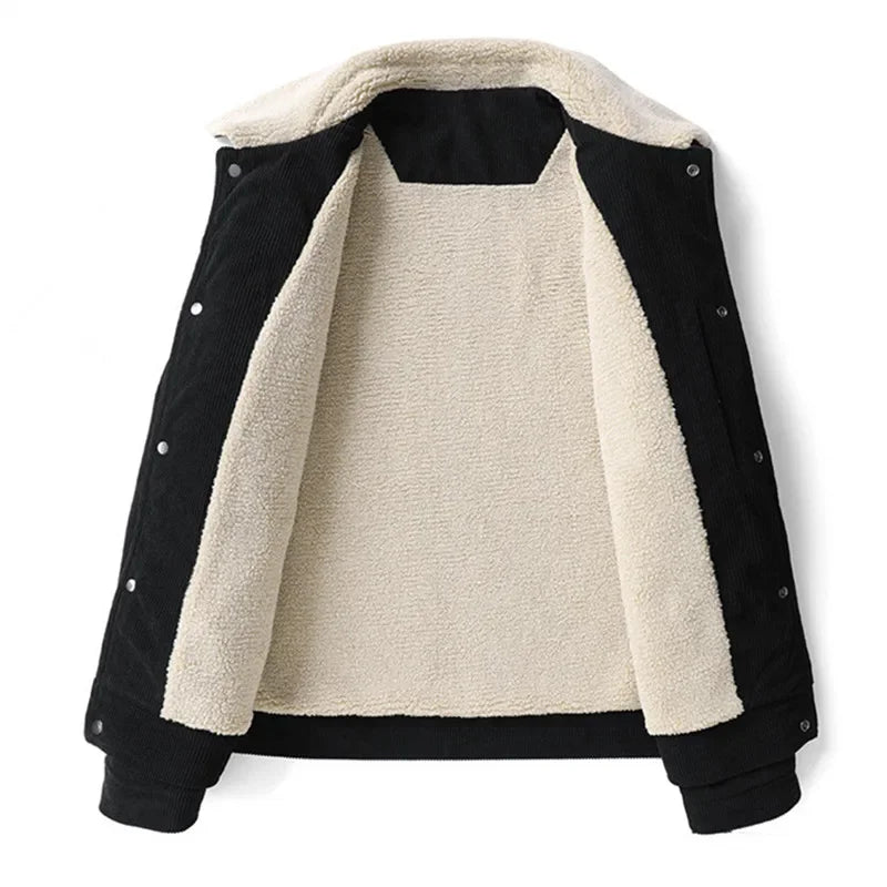 Winter Jackets Men Casual Fleece Warm Turn Down Collar Corduroy Coat Fashion Solid Color Outerwear Coats Daily Mens Clothing