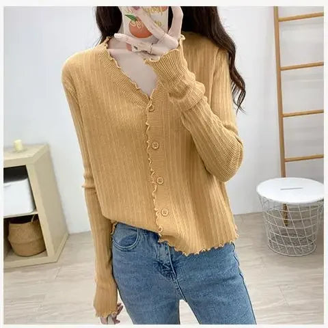 Cardigan for Women V Neck New In Spring Autumn Knitted Sweater Woman Wear To Work Korean Fashion Streetwear Elegant Jackets Hot