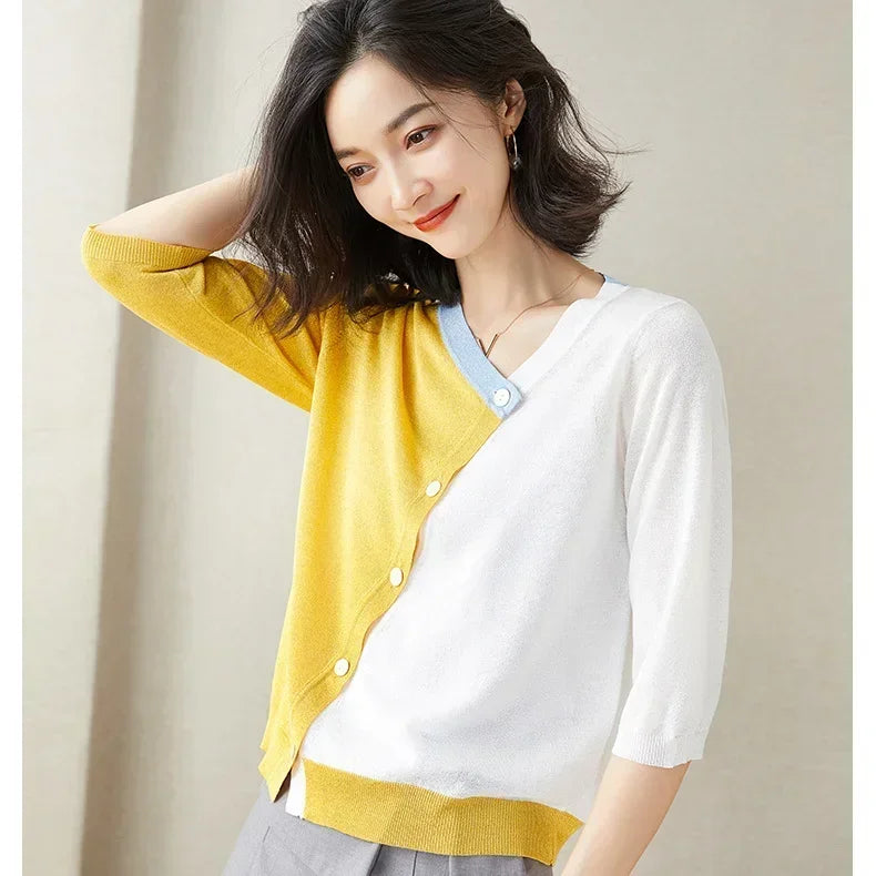 Women's Cardigans V Neck Thin Summer Korean Style Streetwear Fashion Ladies Knit Sweaters Wear To Work Chic New in Knitwear 2024