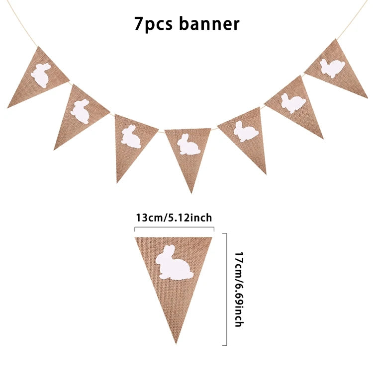 Easter Cute Rabbit Jute Banner Garland Burlap Linen Flag 2025 Happy Easter Party Home Wall Hanging Decoration Supplies Kids Gift