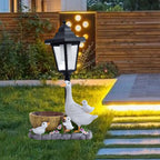 Garden Statue with Solar Lights Figurine Stylish Gift Crafts Flower Pot Resin Sculpture for Outside Yard Patio,Lawn Courtyard