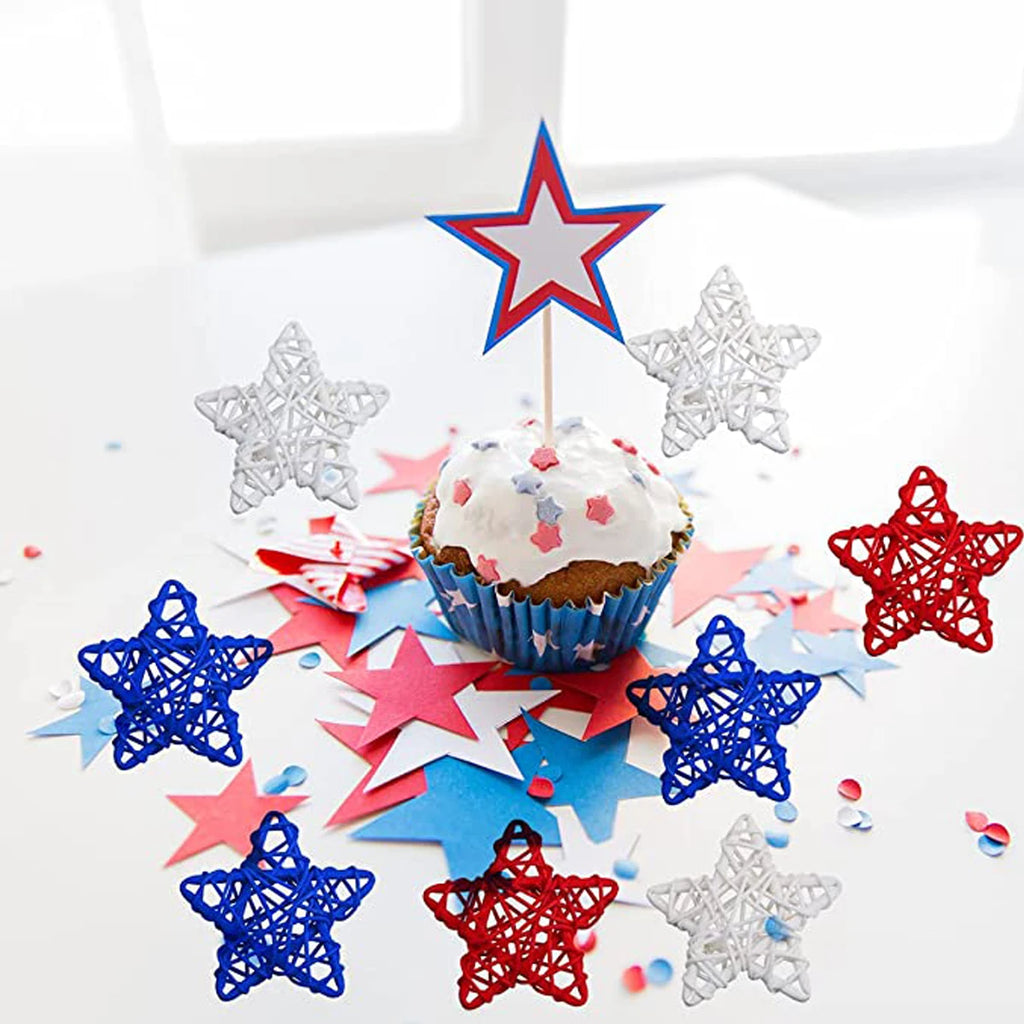 5/10Pcs 4th of July Star Shaped Rattan Balls Decoration Red Blue White Star Wicker Ball for 2023 Independence Day Home DIY Decor