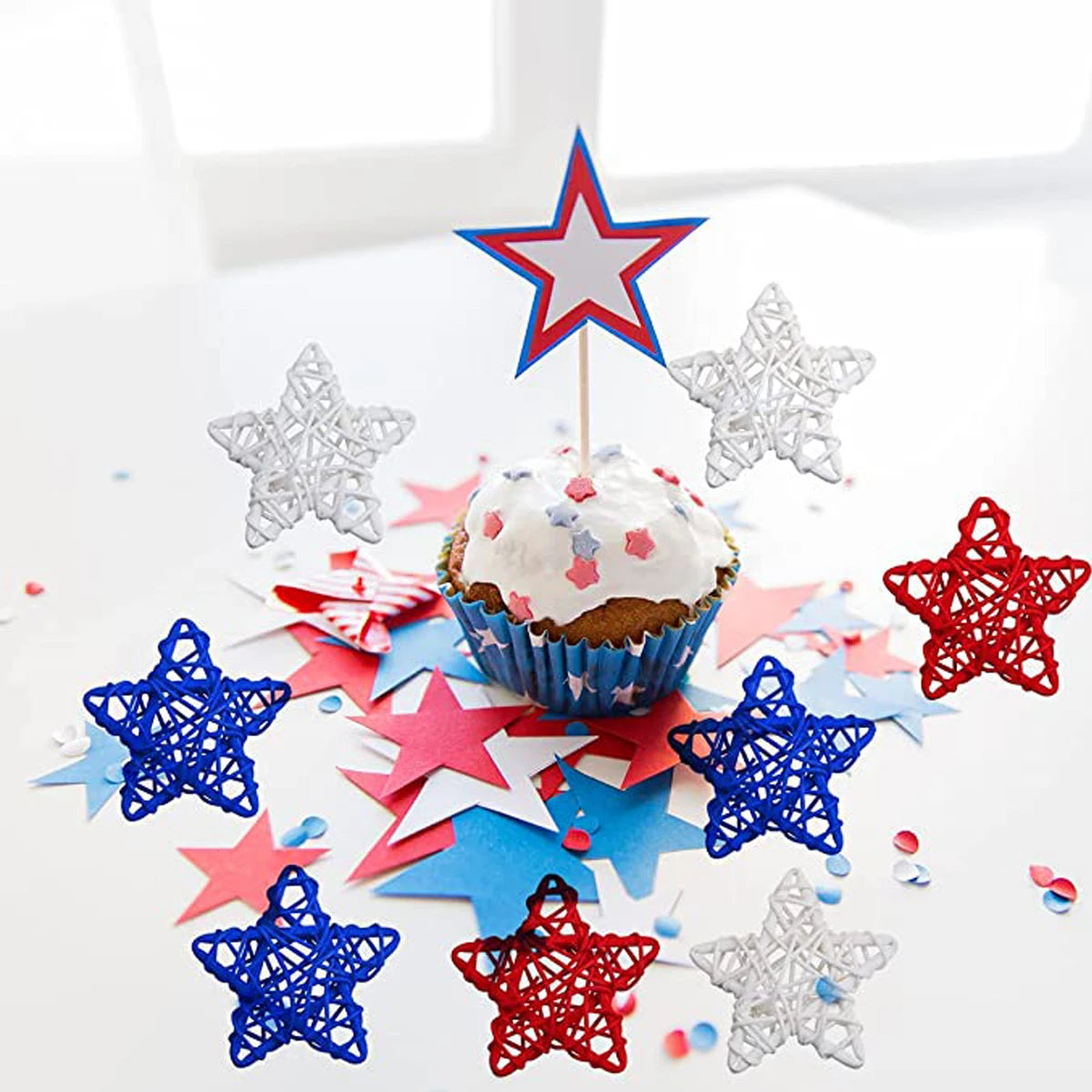 5/10Pcs 4th of July Star Shaped Rattan Balls Decoration Red Blue White Star Wicker Ball for 2023 Independence Day Home DIY Decor